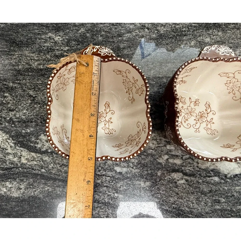 Temp-tations Tara Floral Lace Brown 16oz Ramekin Bowls Set of 2